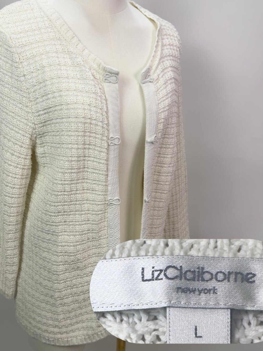 Liz Claiborne Textured Knit Cardigan Top | Old Money Aesthetic | Work outfit | L